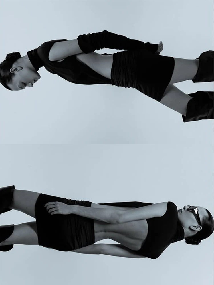 Ahagaga-vestidos de moda para mujer, cuello alto, liso corto, mangas, sin espalda, ajustado, tendencia básica, ropa de calle informal Sexy