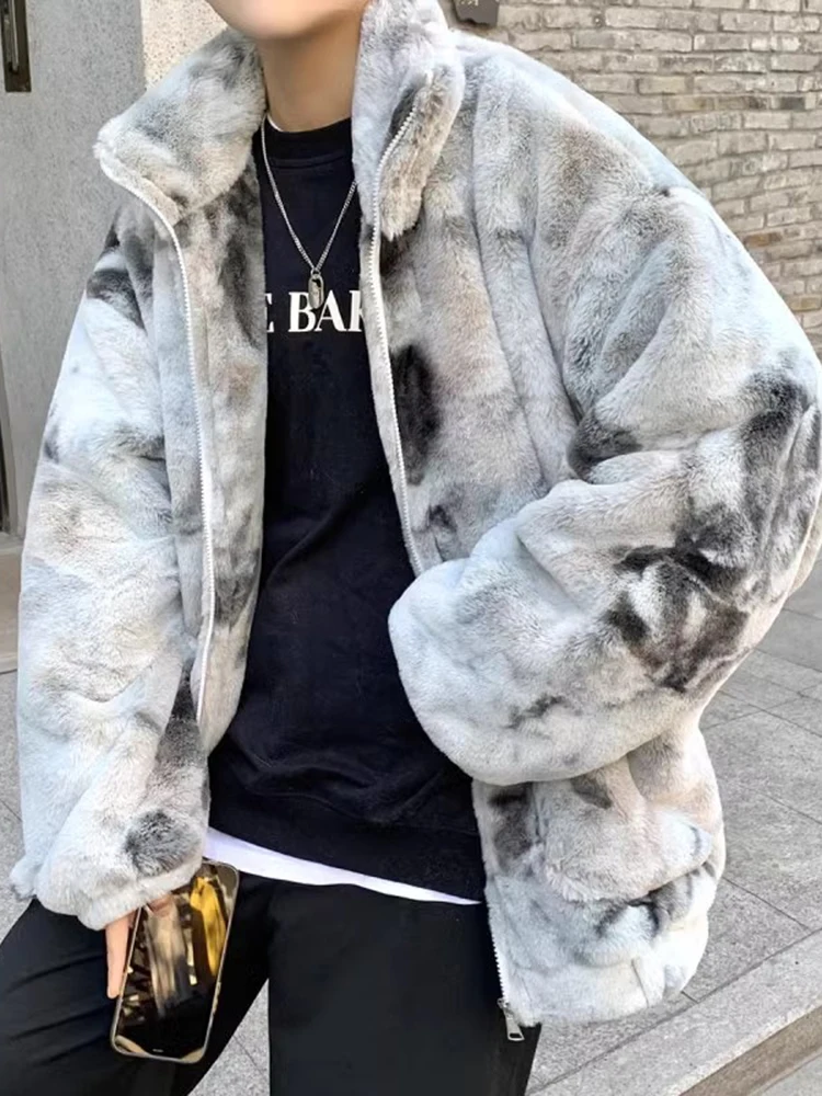 

Men's Thiened Dyed Lamb Velvet Jaet Winter Thi 2024 New Sle Rabbit Fur Cotton Clothes Couple Cotton Wear Casual Stree...