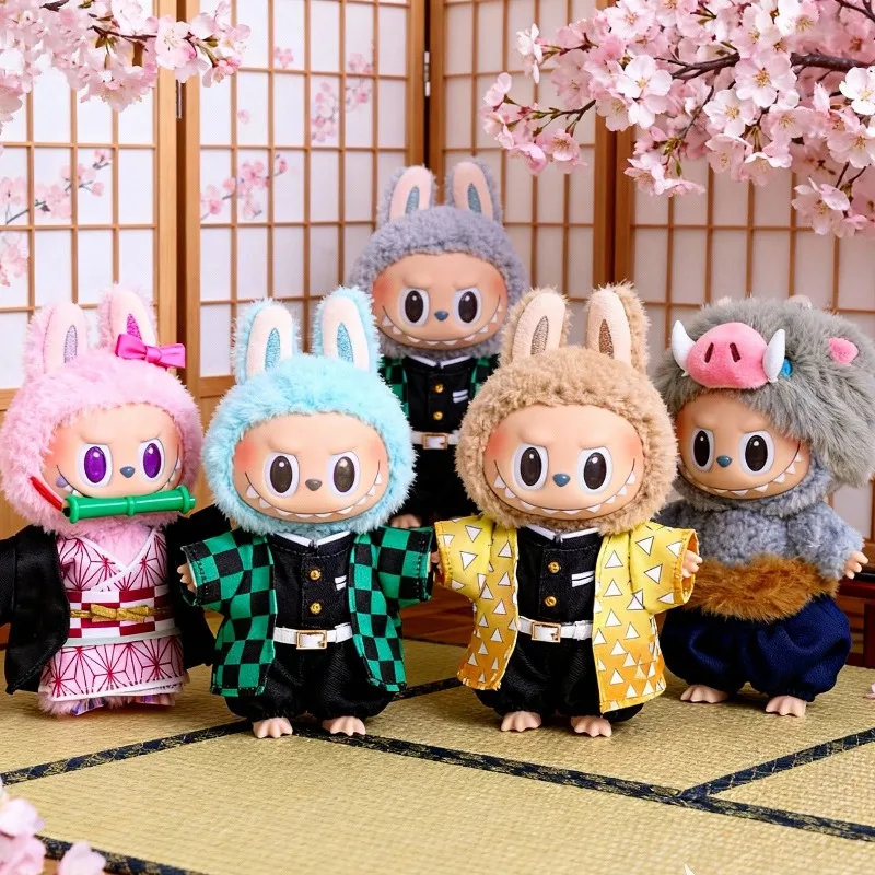 Dämonentöter Puppenkleidung für Labubu Tanjirou Nezuko Inosuke Outfit 17 cm Plüschpuppenzubehör Jungen Mädchen Party Weihnachtsgeschenk