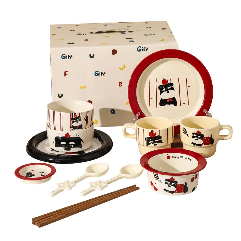 

Schnauzer series cartoon ceramic tableware festival gifts high-value puppy dishes housewarming gift