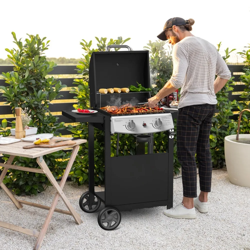 2-Burner Propane Gas Grill with Side Tables-20,000 BTU Stainless Steel Outdoor BBQ Grill,325 Sq.in. Portable with, Customized