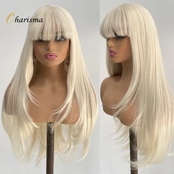 Charisma Synthetic Lace Front Wig With Bangs Natural Wave Blonde Wigs For Women Heat Resistant Fiber Lace Wigs Cosplay Blond Wig