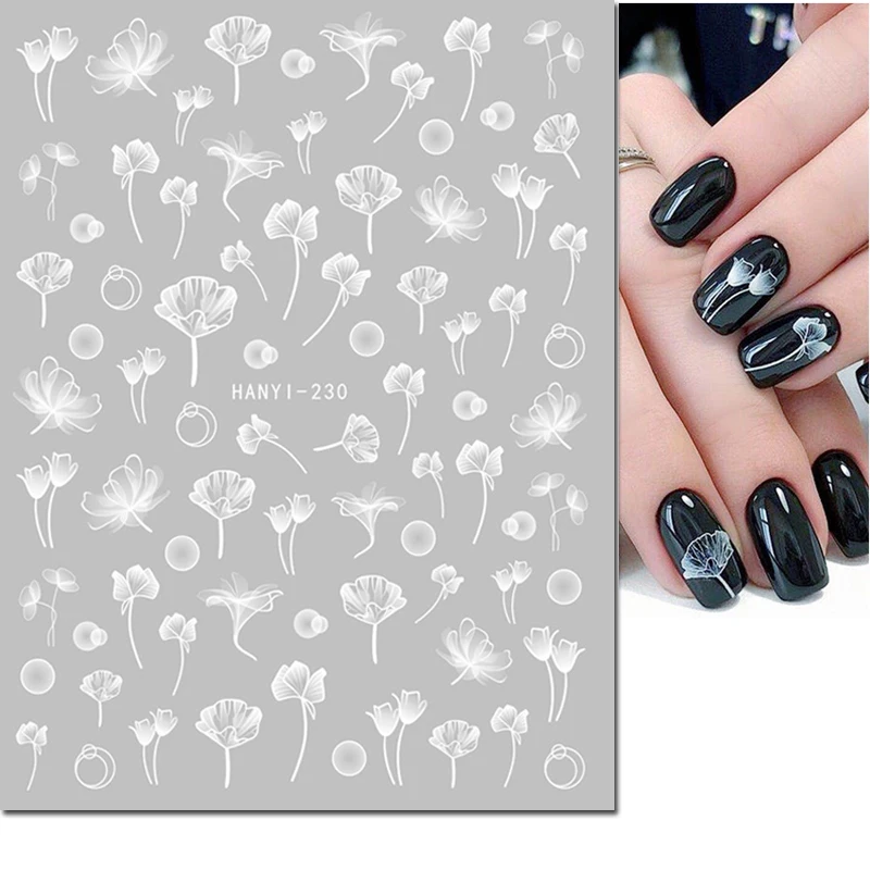 Nail Art adesivi 3d Cherry Blossom Sakura Florals fiori bianchi cursori adesivi decalcomanie per unghie decorazione Manicure