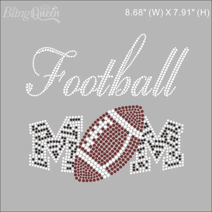 BlingQueen-Rhinestone Iron on Transfer, Hot Fix Strass Motifs, Football Mom Design, 25Pcs Lot