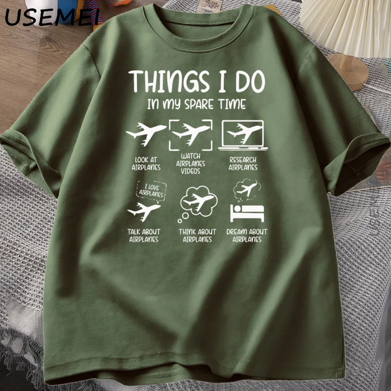 Funny Aviation T Shirt Things I Do in My Spare Time T-Shirt Funny Airplane Tshirt Round Collar Short-Sleeve Tee Shirt Clothes - view 4
