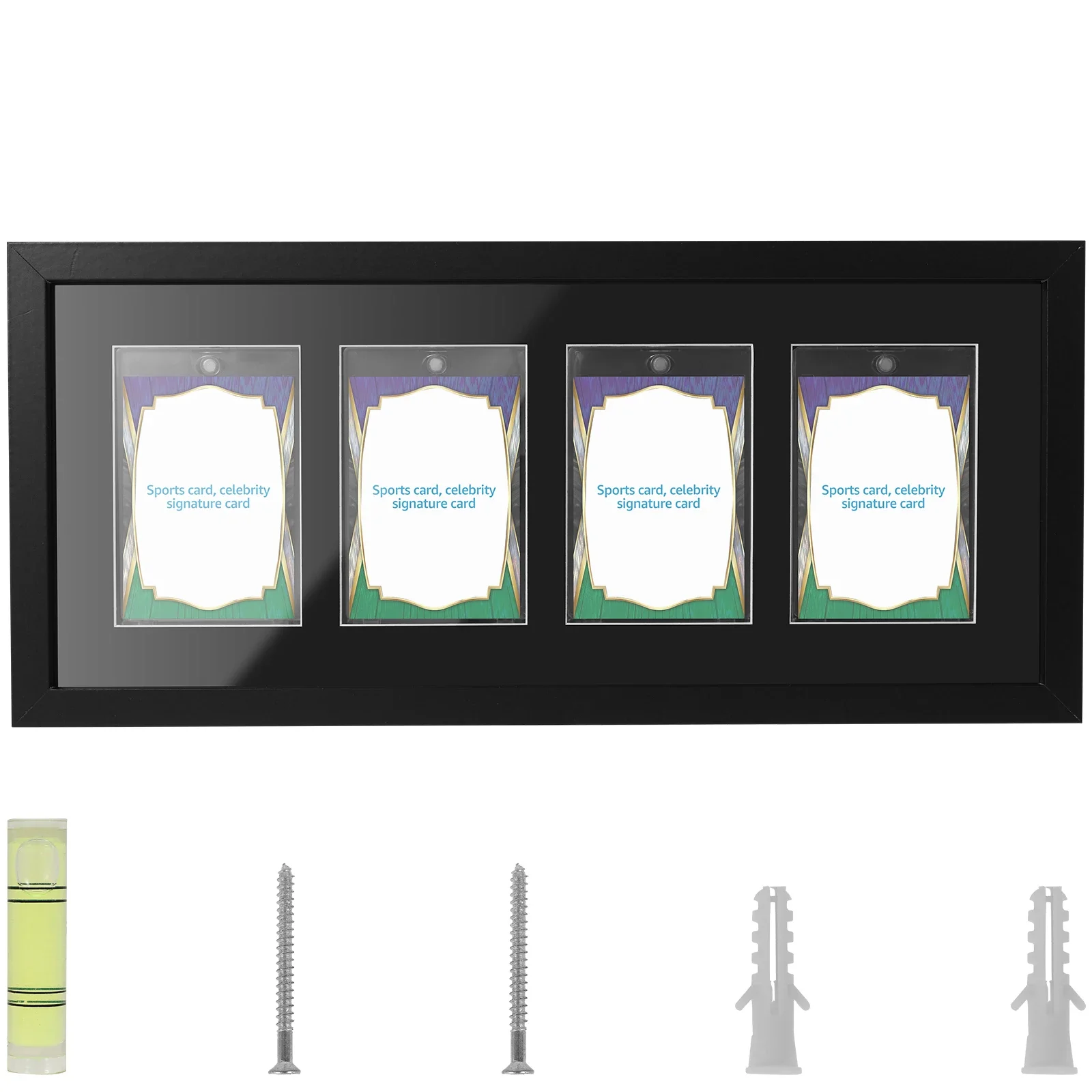 Wall Mount Baseball Card Display Case 4 Grids Trading Card Display Frame Wooden Baseball Cards Storage Box for Office Study Room