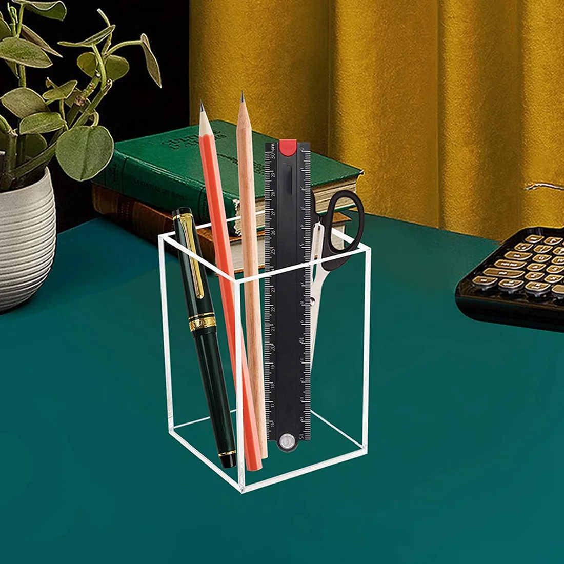 Acrílico Pen Holder Adequado para Mesa, Saco De Armazenamento De Lápis Transparente, Caixa De Armazenamento De Papelaria De Escritório