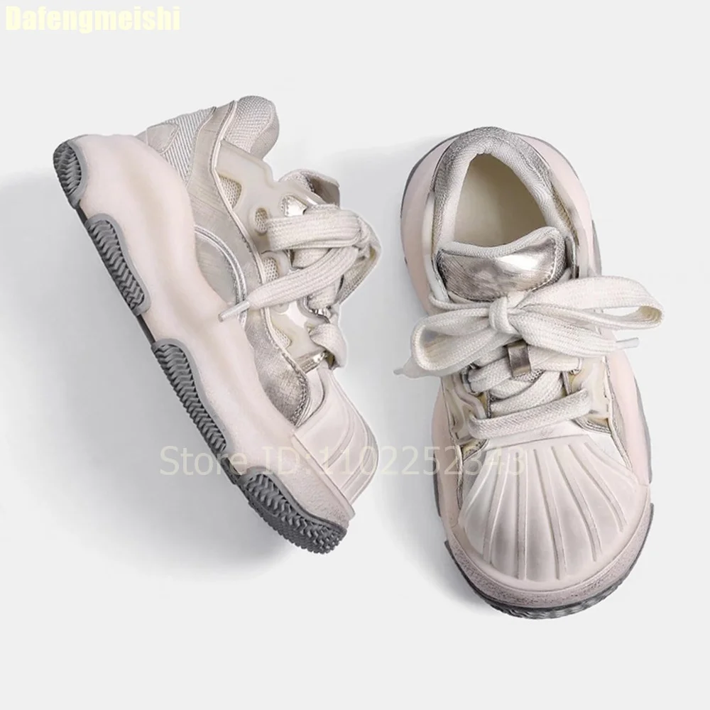 

2026 New Dirty-Look Sneakers Fashion Women/men Platform Lace-Up Casual Shoes Increases Height 5.5Cm Rubber Sole Slip Resistance