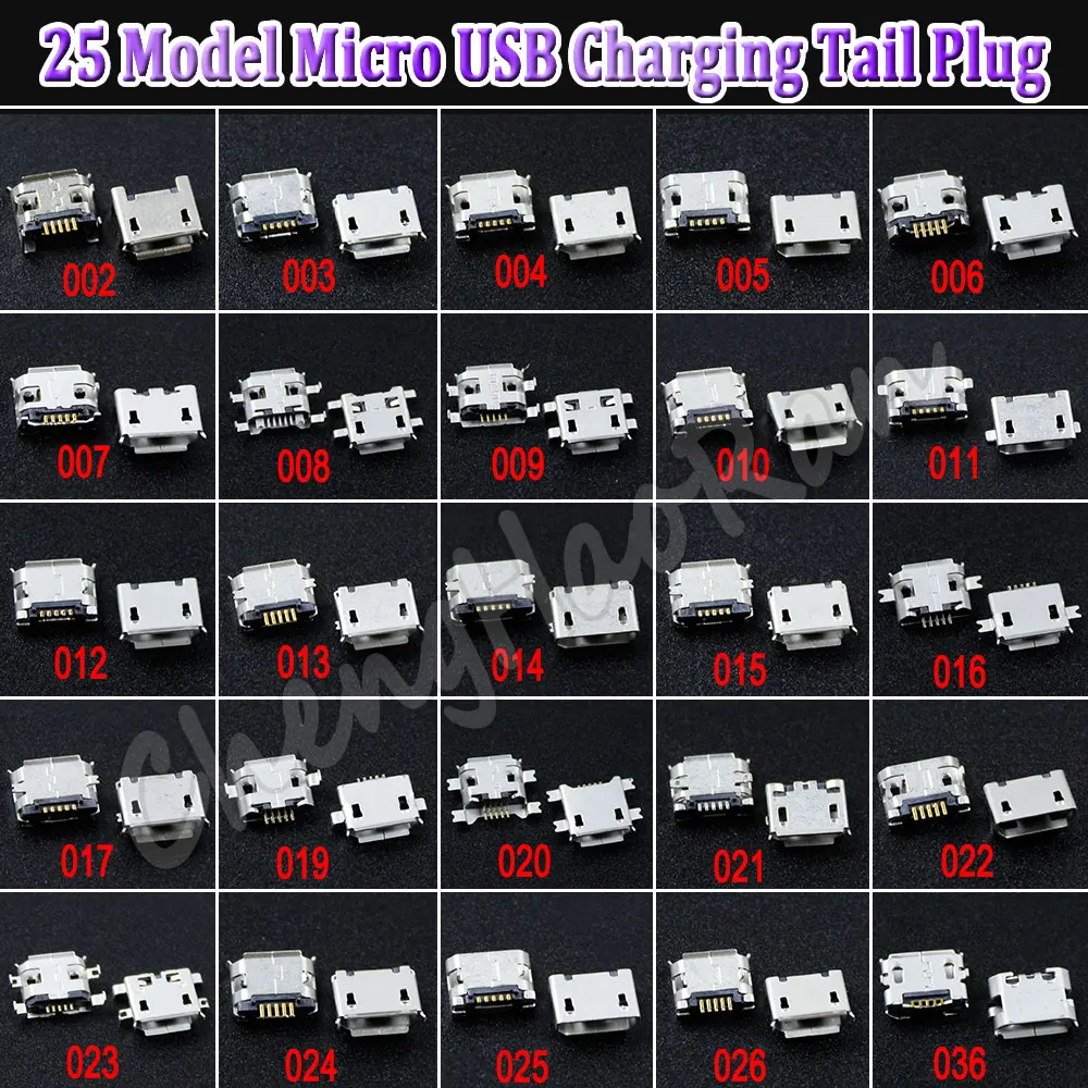 

25 Models Micro USB Jack Connector Tail Plug 5Pin Charging Socket Port For Lenovo Huawei Xiaomi Samsung Moto Etc MobileTablet