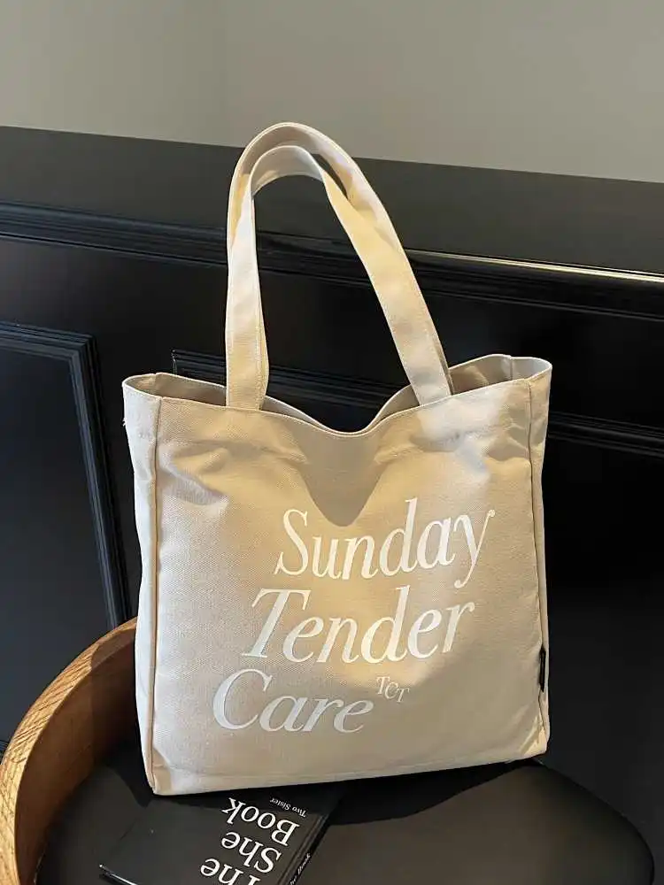 Large Capacity Canvas Bag For Women Fashion Letter Shoulder Bags Korean Casual Student Tote Bag Versatile Commuting Handbags