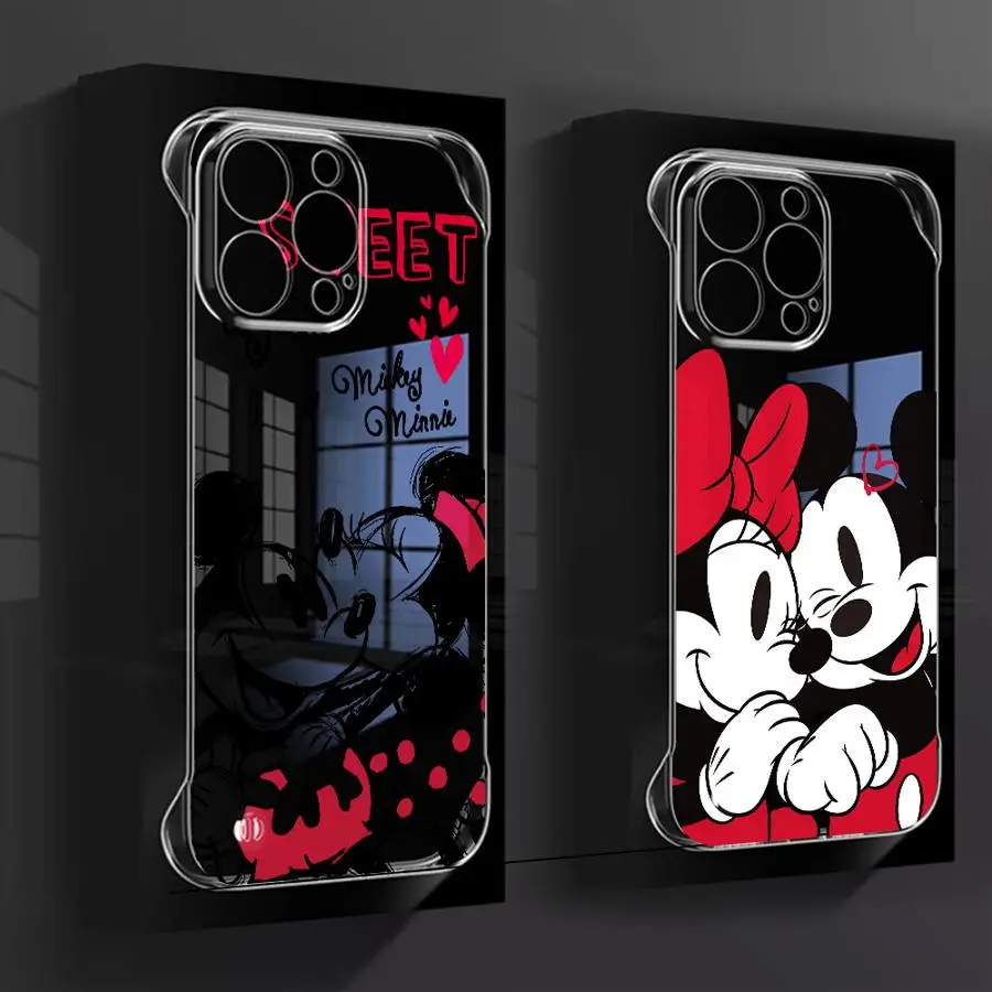 Disney Mickey Minnie Lover Phone Case for iPhone 16 13 14 15 Pro Max 11 12 Transparent Clear Hard Back Cover Coque funfa