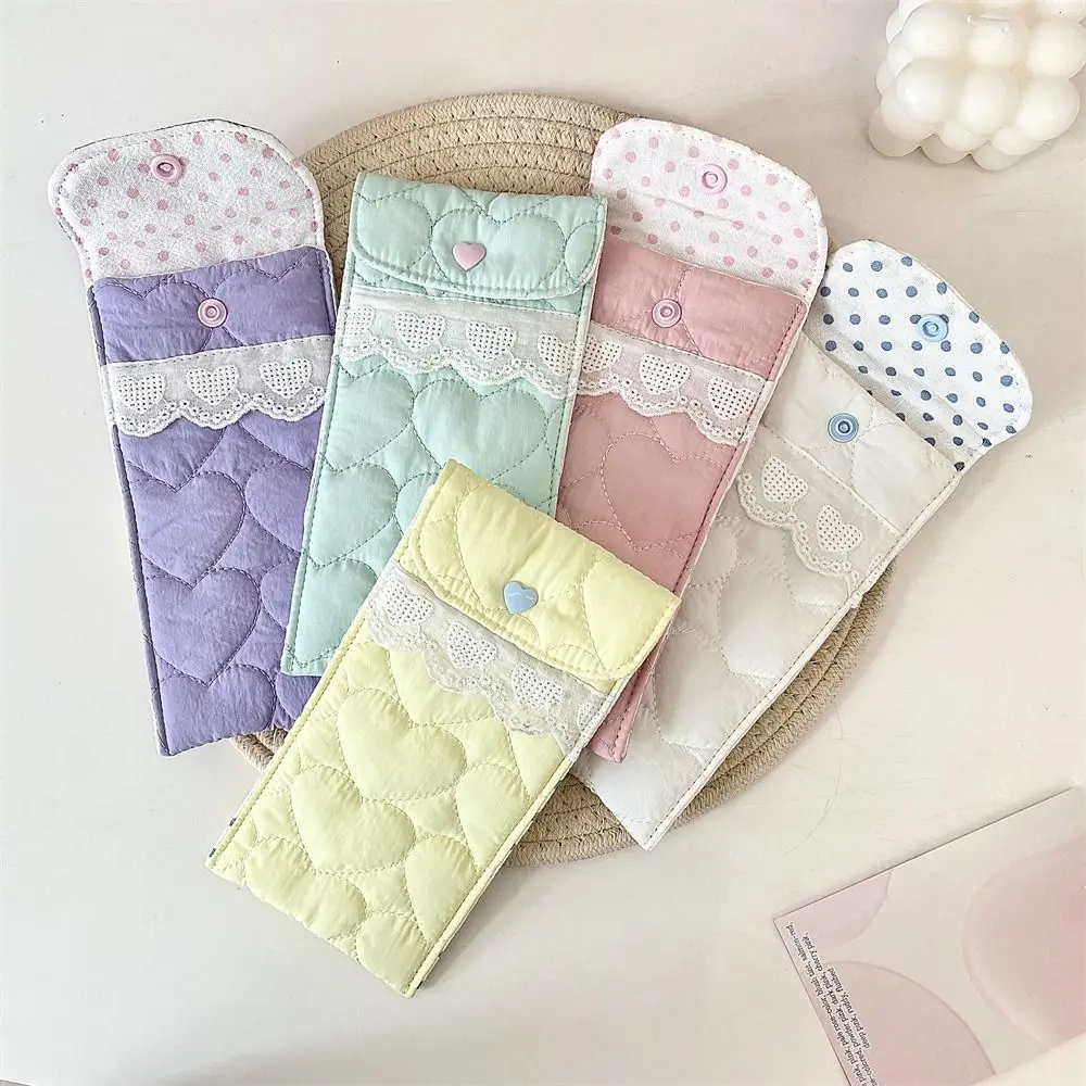 

Korean Style Cotton Glasses Storage Bag Lace Heart Multi-Functional Lipstick Bag Eyewear Protector Candy Color Cute Pencil Case