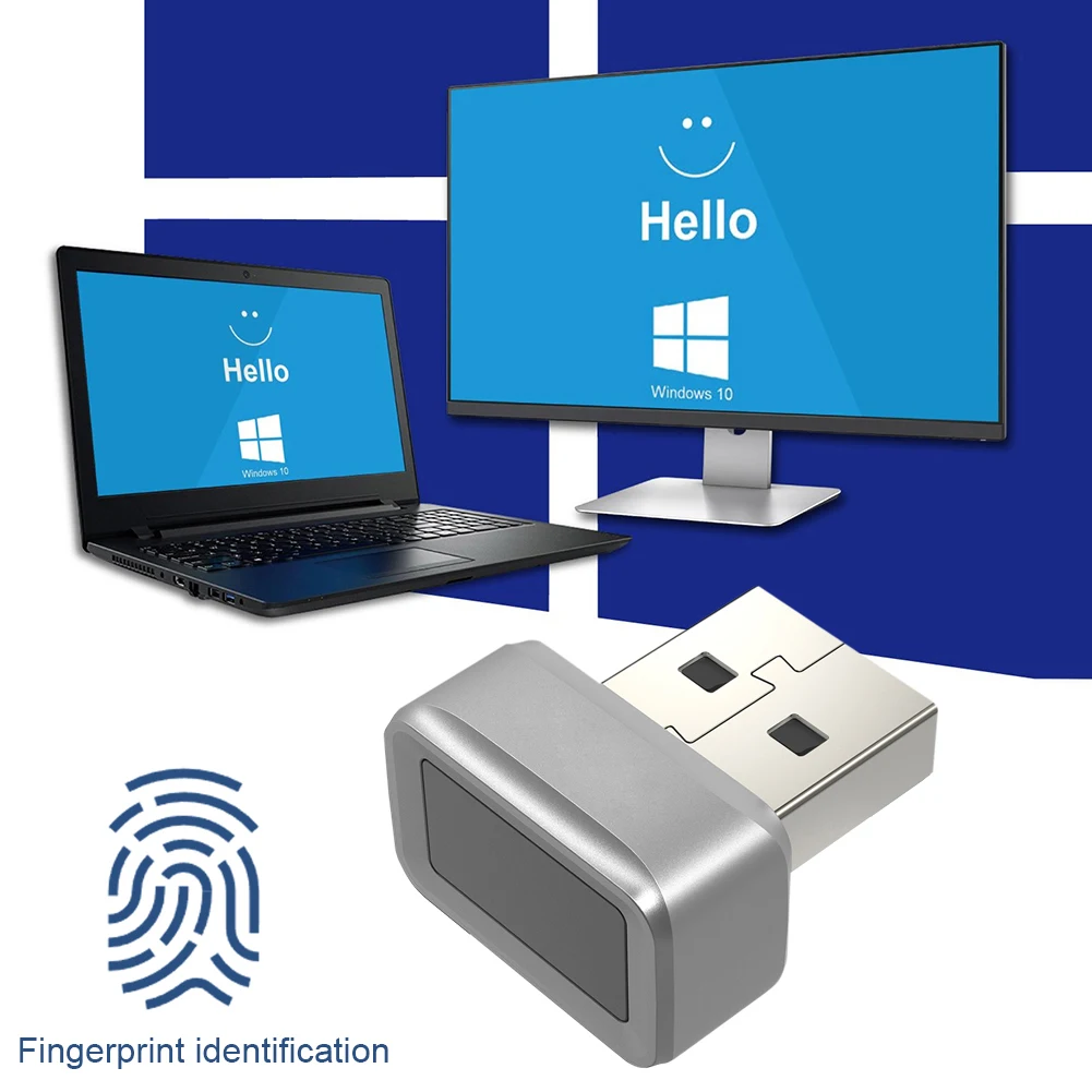 USB Fingerprint Key Reader with 360 Degree Touch Biometric Scanner for Windows Hello Secure Access and Fast Logins