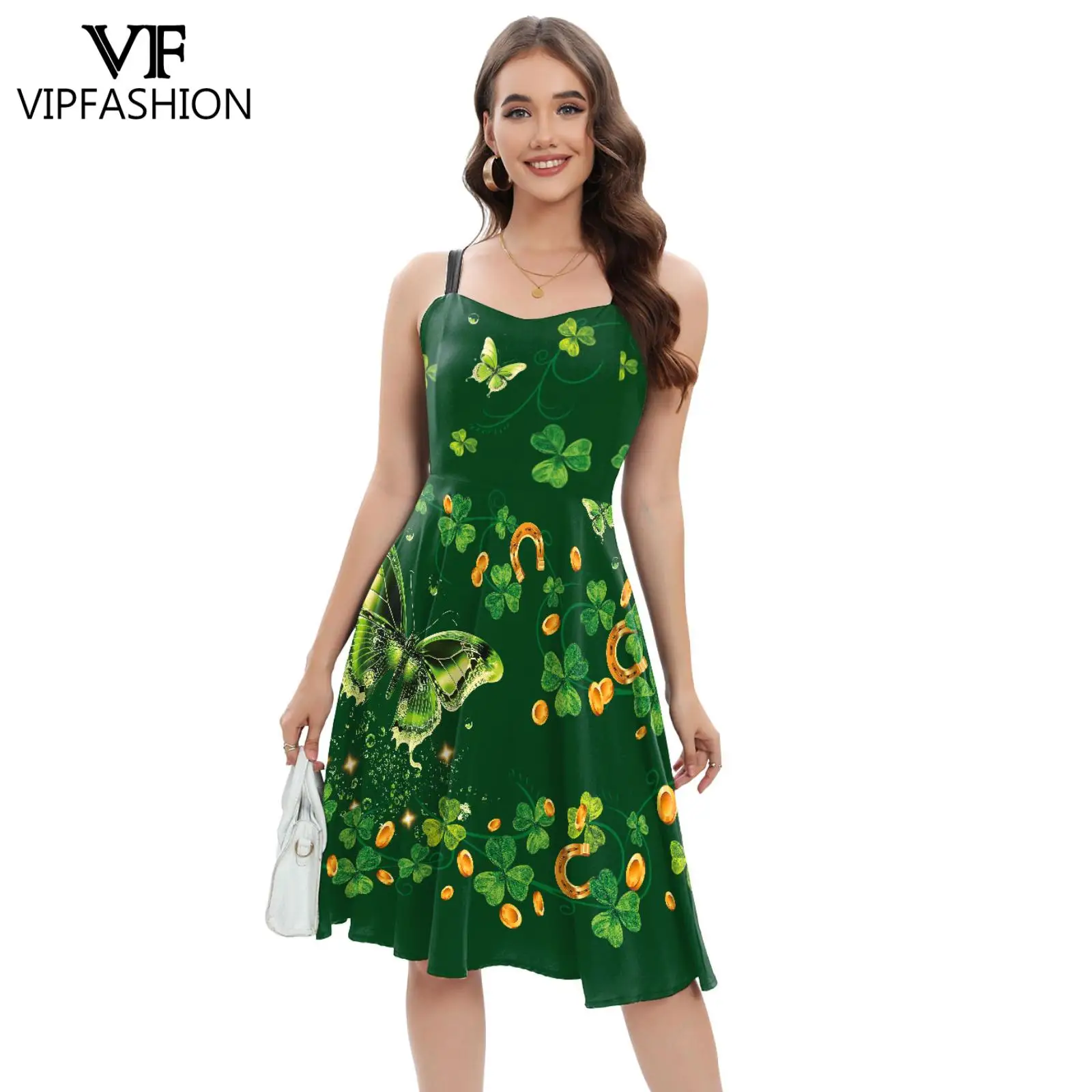 VIP FASHION St. Patricks Day Women Dress Lucky Day Strap Dresses senza maniche Summer Dress Holiday Party Clothes Costume Cosplay