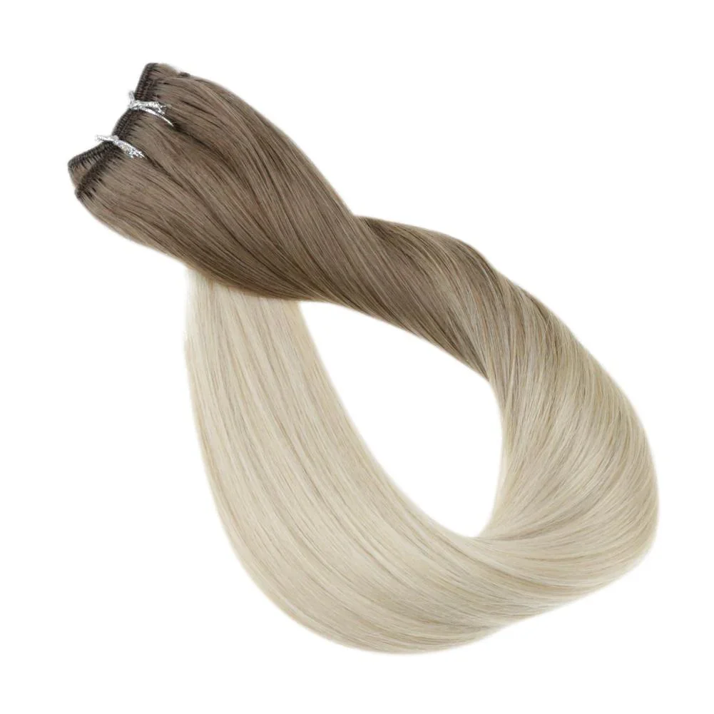 Extensiones de cabello de trama LaaVoo cosido en cabello para mujeres 24 pulgadas 100G 100% Remy cabello humano brasileño Natural Real tejido trama rubia