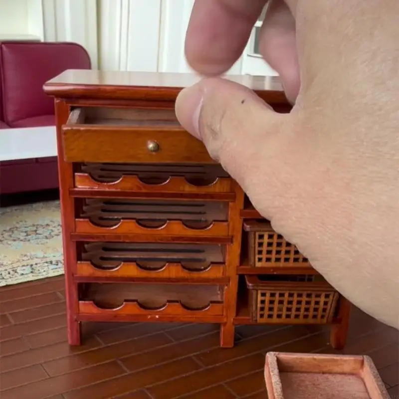 

Wooden Wine Storage Cabinet For Model Doll House Kitchen Scene Arrangement 1/12 Miniature Furniture Display Accessory P31B