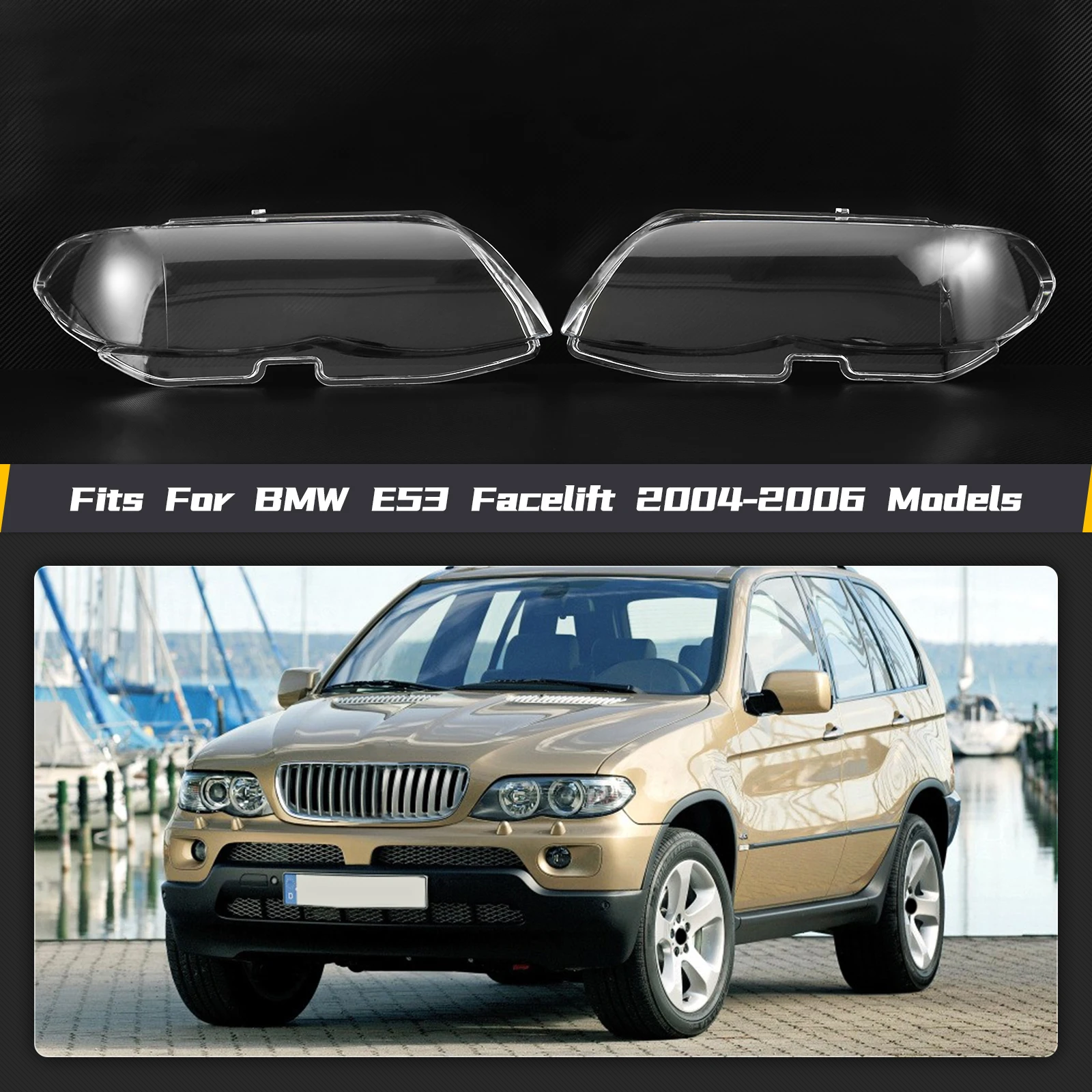 

1Pair Car Headlight Cover Glass Headlamp Lens Cover Car Styling For BMW X5 E53 2004-2006 Car Replacement Accessories