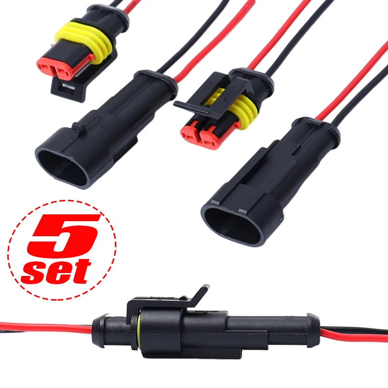 1Set Waterproof Automotive Male Female Electrical Connectors Plug 2-Pin Way with Wire for Car Motorcycle Scooter Marine