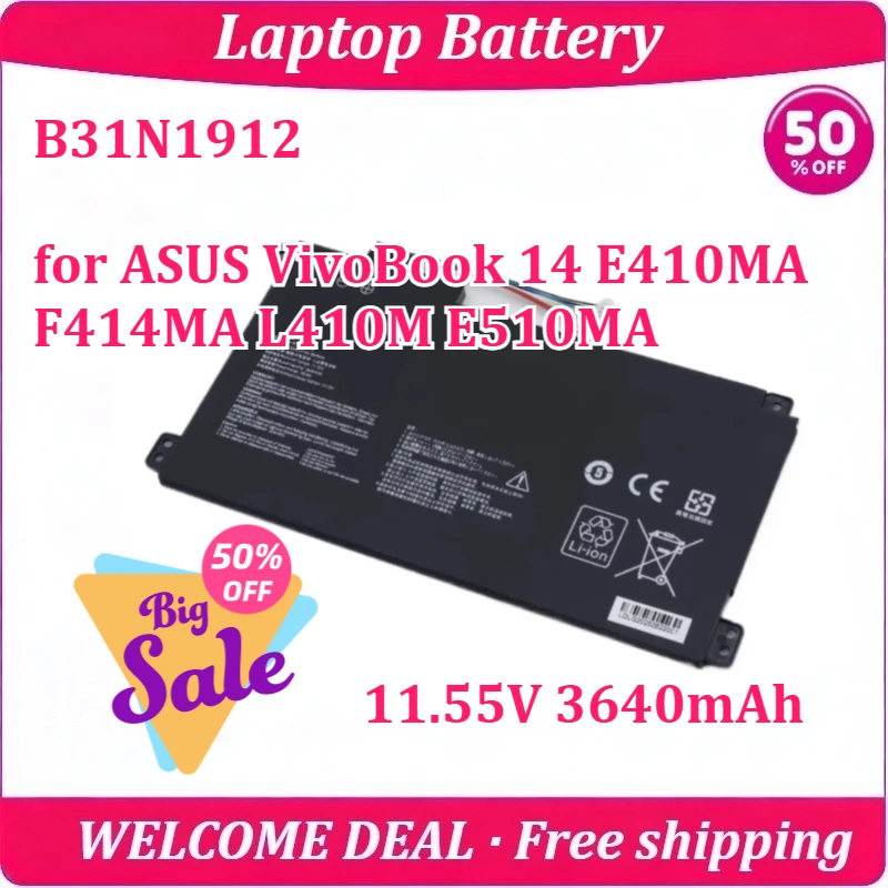 

[New] B31N1912 for ASUS VivoBook 14 E410MA F414MA L410M E510MA Laptop Battery 11.55V 3640mAh Replacement Lithium Battery