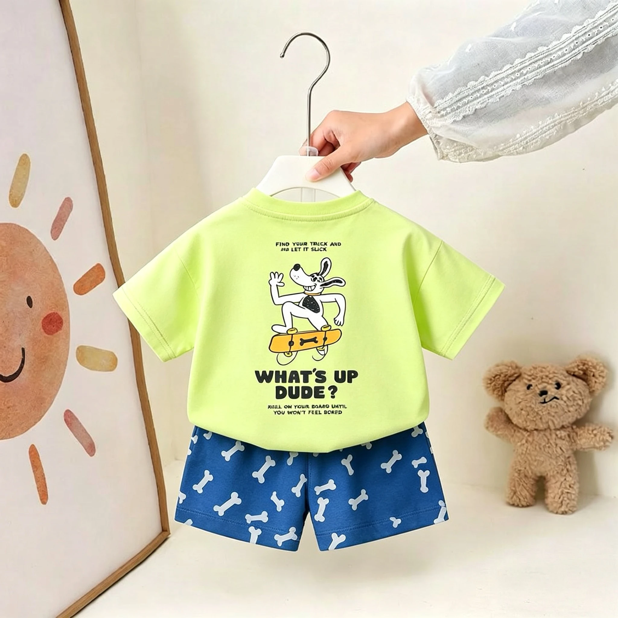 Boutique Kinderkleidung Set Sommer-Outfit Bedrucktes T-Shirt Shorts Lässiges Zweiteiler-Set Kinder-Kostüm Trainingsanzüge Mädchen Jungen Sets – Detail 11