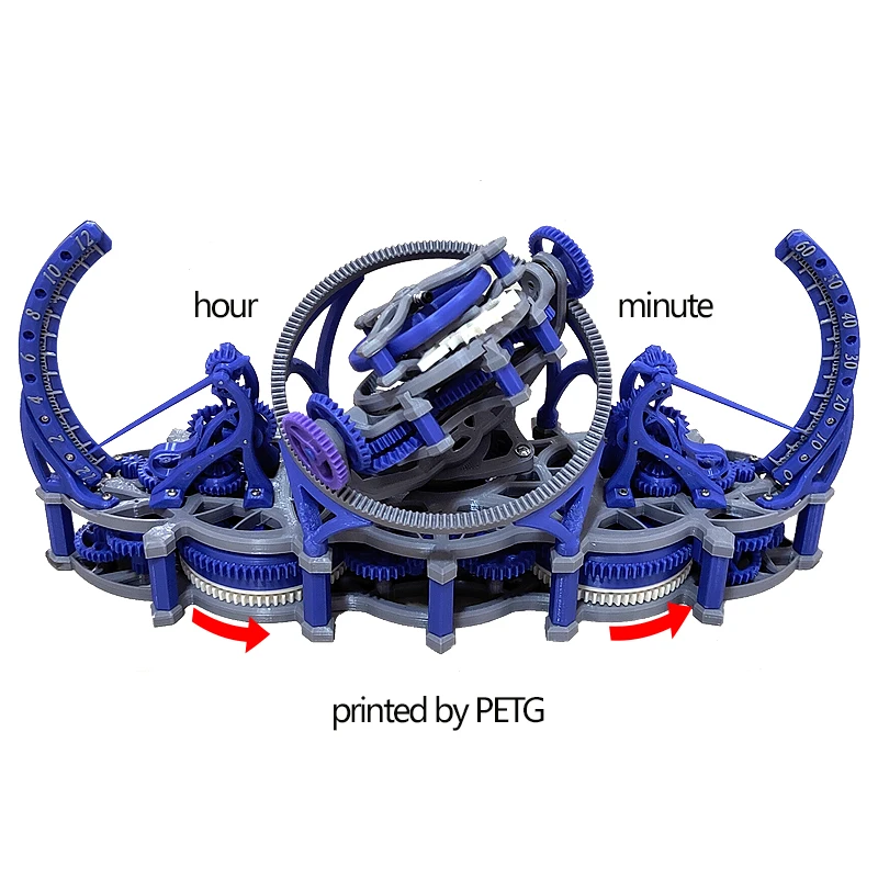 Losowy kolor, druk 3D, tourbillon, mechanizm do samodzielnego montażu dla zegarmistrza, studyjny tourbillon trójosiowy.