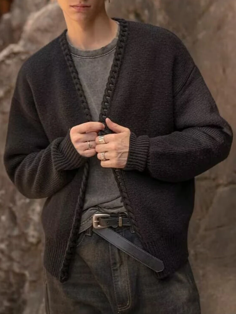 Giacca maglione a punto aperto primavera autunno uomo cardigan casual in maglia tinta unita uomo streetwear cappotto in maglia slim fit vintage