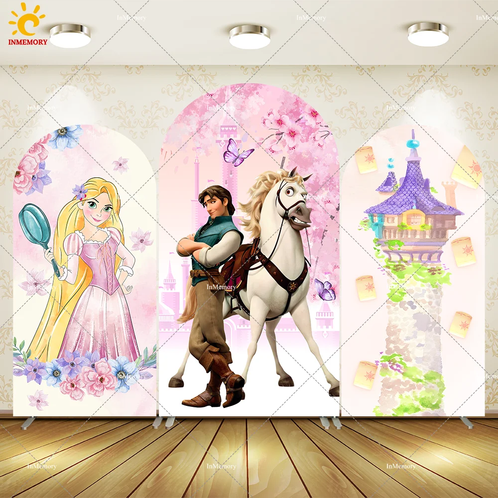 

Запутанная арка Рапунцель, настенные панели для подставки, замок, волшебная принцесса для девочек, декор для дня рождения, арочная крышка, фон, баннер