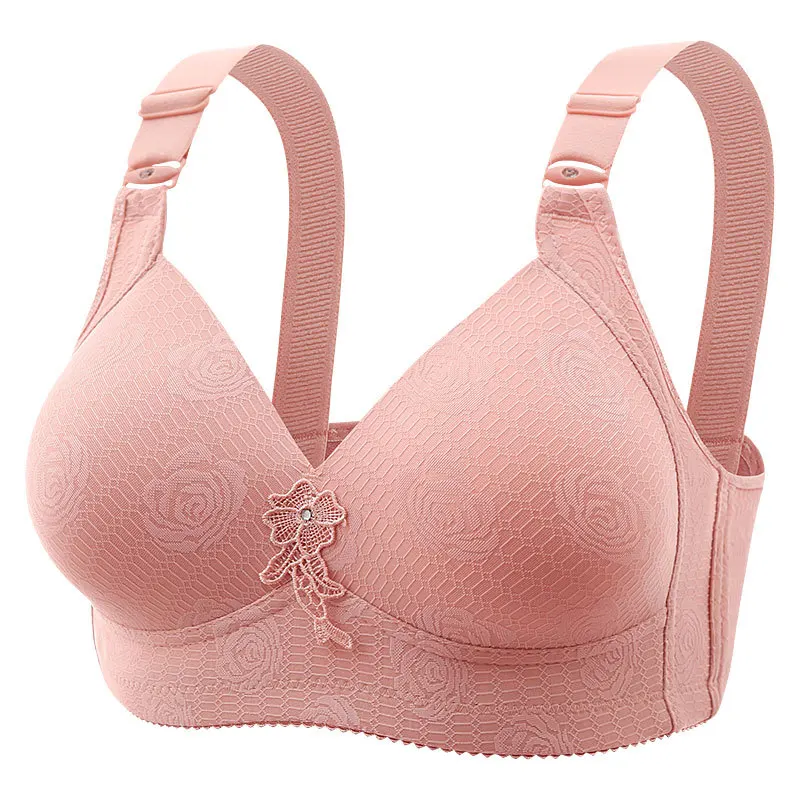 Girls Breathable Gathering Mom Lingerie Daily bra Jacquard Four-row Lady Three-hook Full-cup Woman's Brassiere Thin Wireless Bra