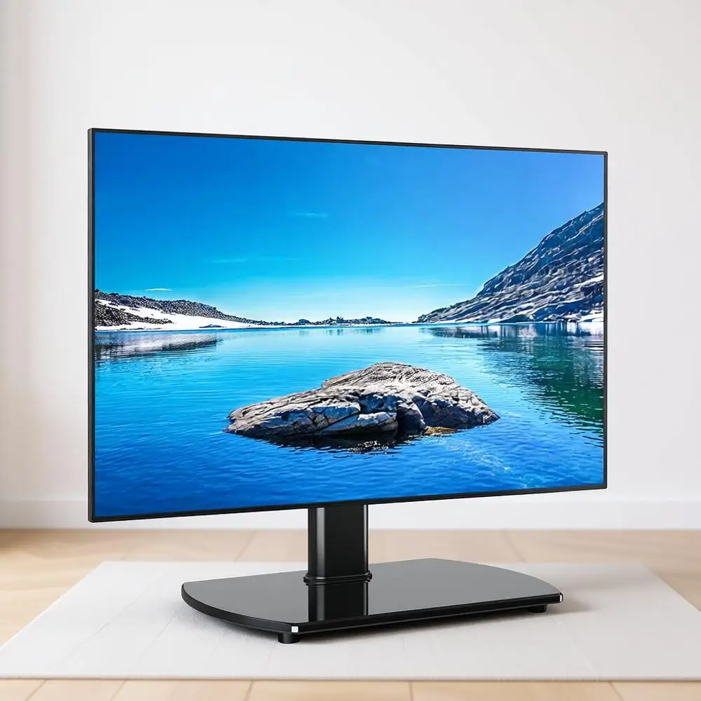

Swivel TV Stand for 27-50 55 60 Inch TVs, Height Adjustable Table Top Mount, Holds up to 88 lbs, Pedestal Stands with Tempered G