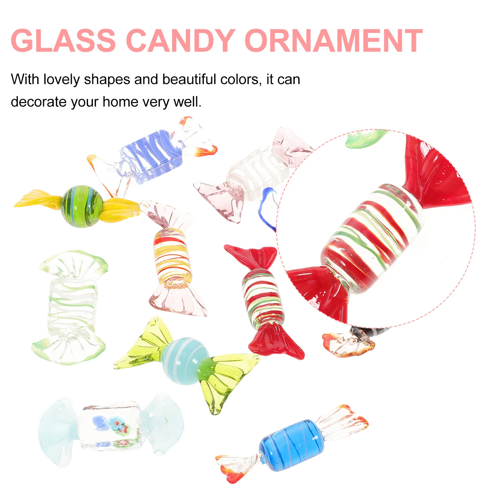 

12Pcs Glass Candy Ornaments Charming Handmade Candy Props for Party Wedding Home Decor Aquarium Desktop Festival Supplies