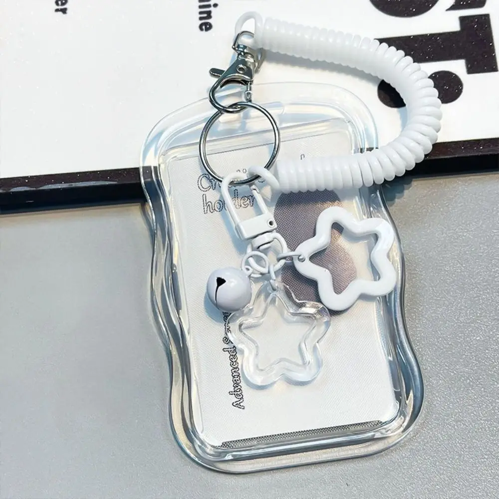 Soft Silicone Kpop Photocard Holder Spring Rope With Star Keychain Transparent Card Holder Sliding Cover Photo Display Holder