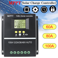 Dual USB LCD Display 100A/80A/60A Solar Charge Controller Tools 36V/48V/24V/12V Lead Acid Lithium Batteries Quick Charger MPPT