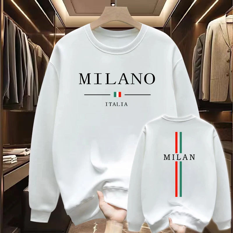 2025 New Arrival Fashion Milan Printed Pullover High Grade Male Daily Casual Sports Long Sleeved T-shirts Spring Autumn Warm Top