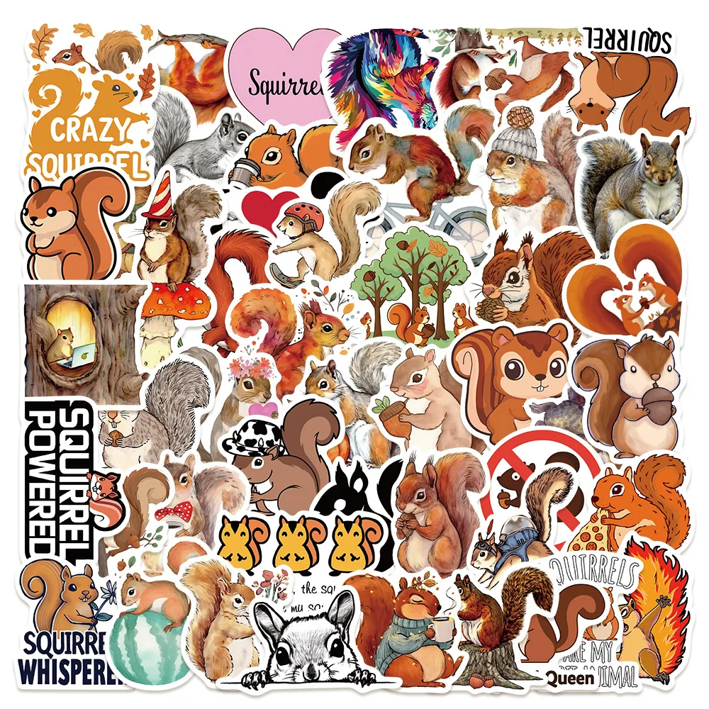 50Pcs Cute Squirrel Stickers DIY Stickers Scrapbooking Phone Luggage Skateboard Waterproof Graffiti Decals