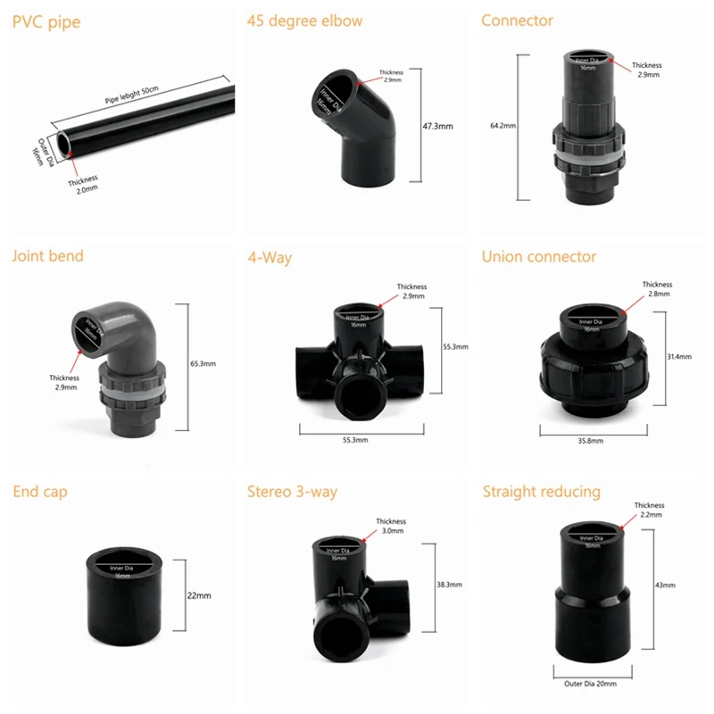 2 ~ 20 szt. 16mm szaro-przewody rurowe z PVC akwarium nawadnianie ogrodu proste łączniki Tee