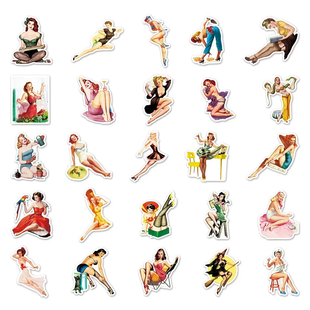 10/30/50PCS Retro Sexy Pinup Girl Sticker Decorative Luggage Computer IPad Skateboard Motorcycle Waterproof Sticker Wholesale