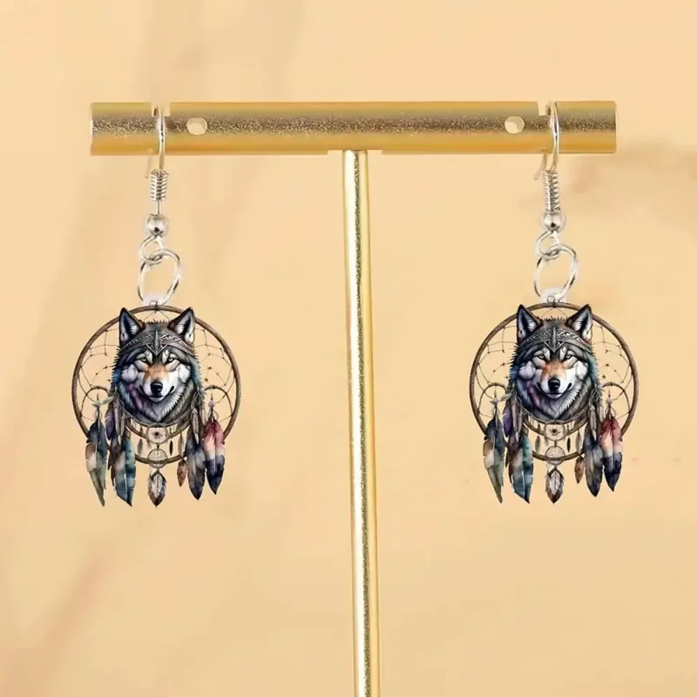 حار بيع حلم الماسك الذئب رئيس الاكريليك 2D الأقراط المسطحة التصميم الإبداعي العصرية مجوهرات بأشكال حيوانات الأزياء الطباعة الملحقات