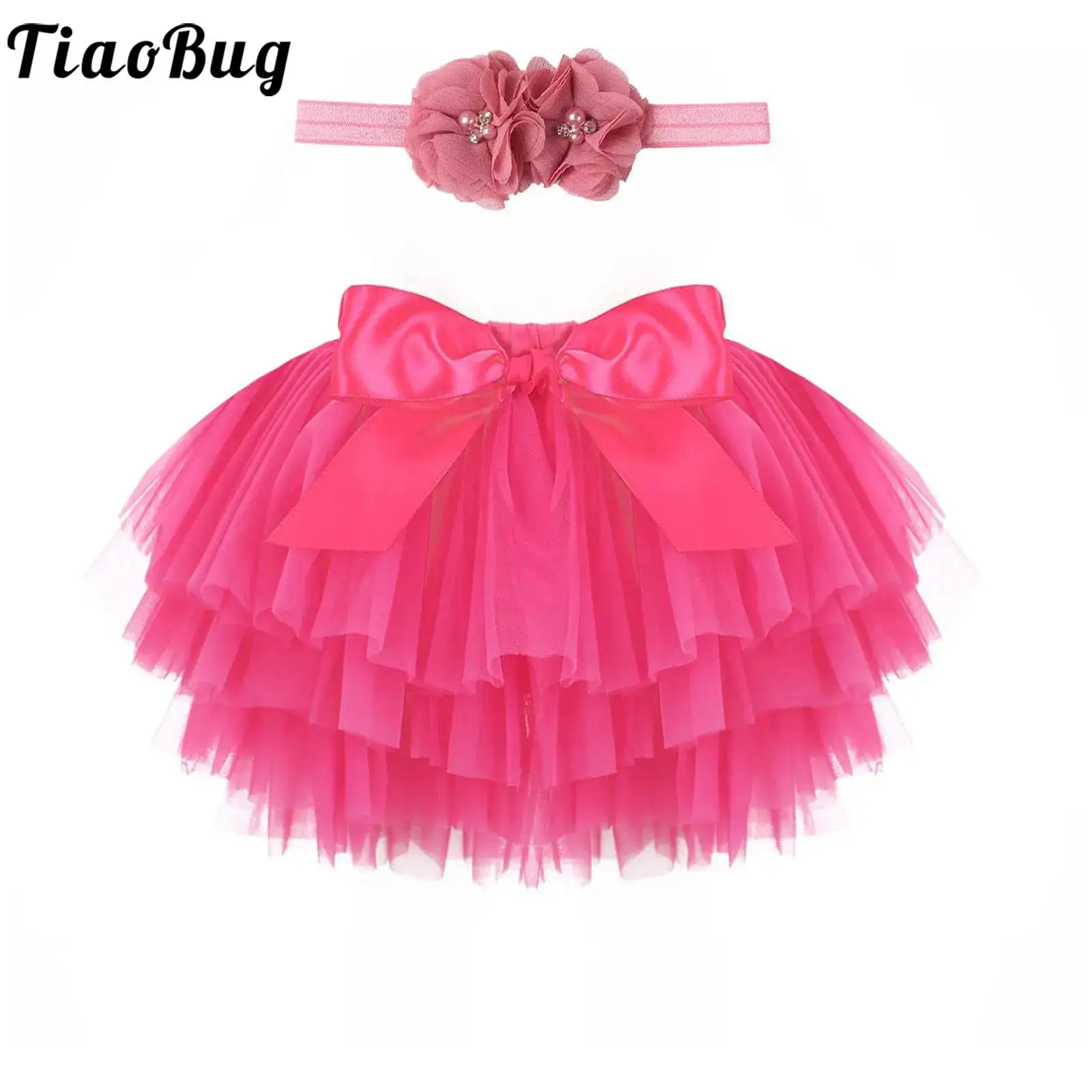 

Baby Girls Tiered Tulle Tutu Skirt Bloomer Diaper Cover with Flower Headband Infant Newborn Birthday Party Photography Clothing