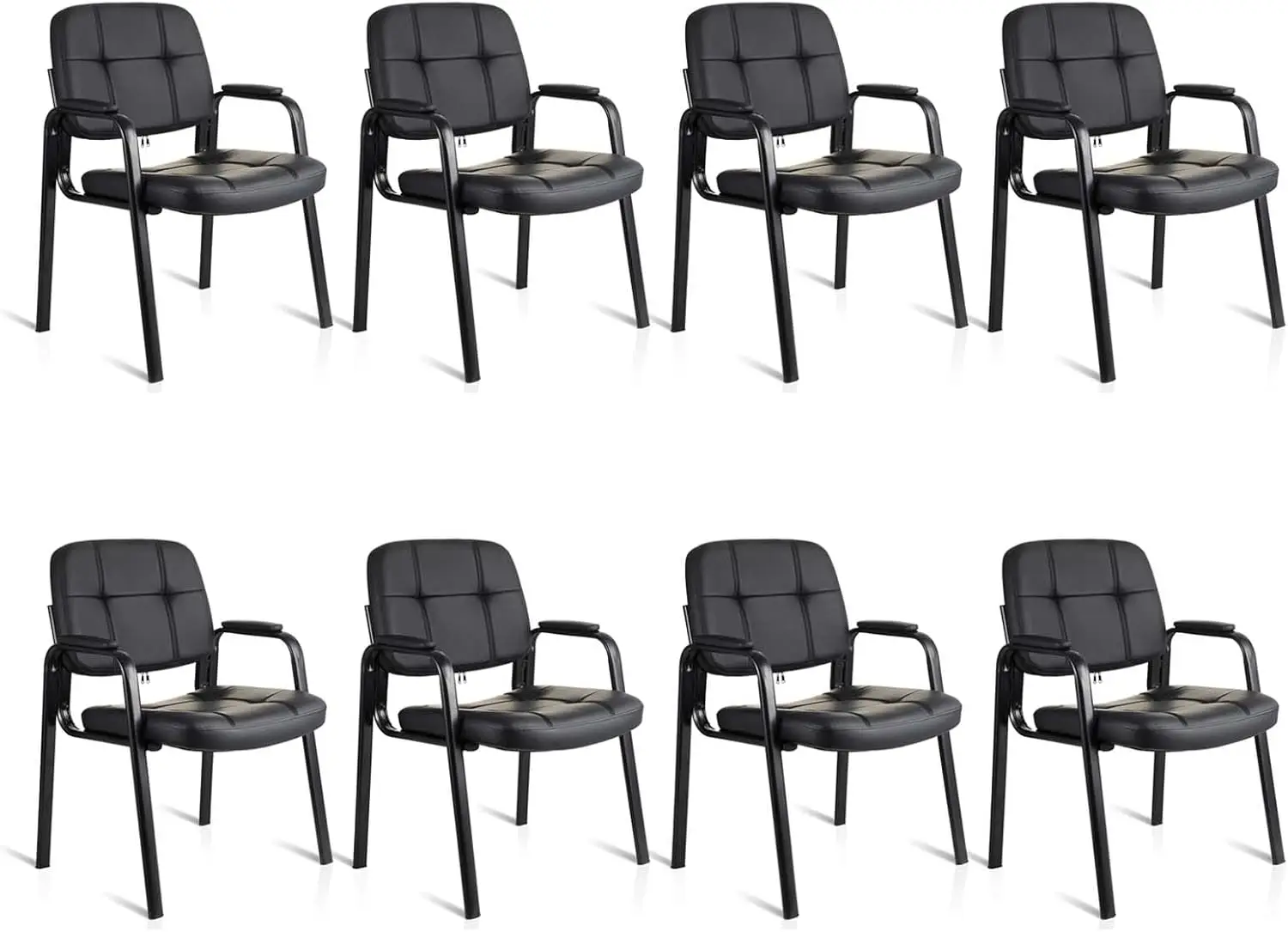 

Waiting Room Guest Chair with Bonded Leather Padded Arm Rest for Office Reception and Conference Desk Black 8 Pack