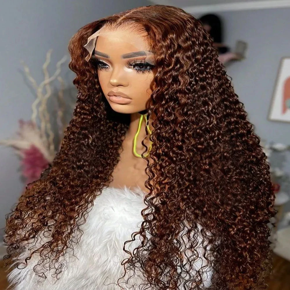 Transparent 13x4 Chocolate Brown Deep Wave Lace Front Wigs 30 36 Inch Peruvian 13x6 HD Lace Frontal Wig Glueless Brown Curly Human Hair Wigs 240% For Women