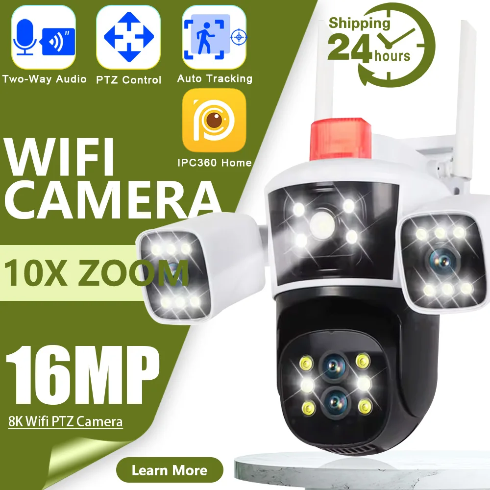 

16MP WIFI 10X Optical Zoom Camera CCTV Surveillance Outdoor Camera PTZ 5 Lens Three Screens Security CCTV Network IP PTZ Camera