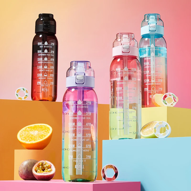 

1L (33.8 oz) Aromatic Water Bottle Set with 3 Scent Rings Gradient Cups Air Scented Up Natural Fruit Scents BPA Free for sports