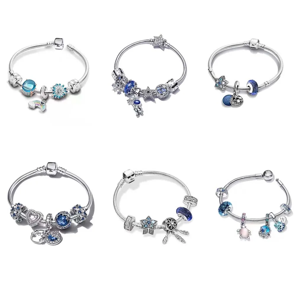 Pulsera de plata de ley 925 con dijes para mujer, compatible con la mayoría de las pulseras con dijes, cuentas para personalizar, 17-20 cm, ajustable, joya hecha a mano, ideal como regalo.