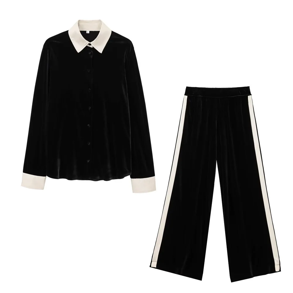 

Однобортная рубашка с длинными рукавами и длинными рукавами с боковыми полосками и декоративными брюками, новый зимний комплект товаров