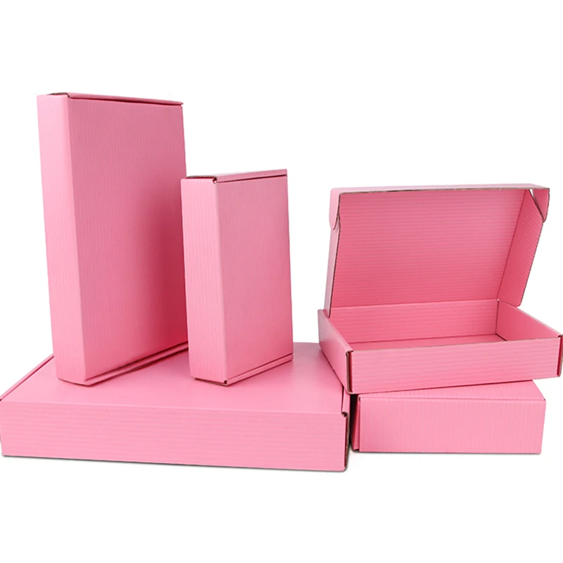 10pcs Pink Small Cardboard Packaging Box Thicken 3 Layer Corrugated Recycled Paper Shipping Box for Business