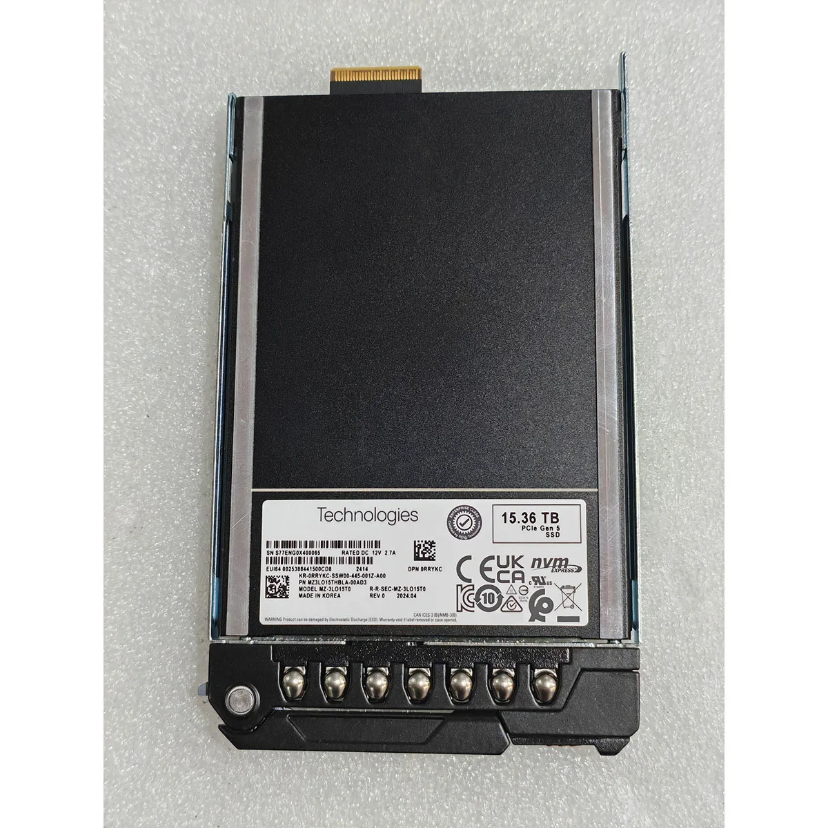 0RRYKC MZ3LO15THBLA-00AD3 15.36TB PCIe Gen5 NVMe 2.5 Inch Enterprise Solid State Drive Server SSD