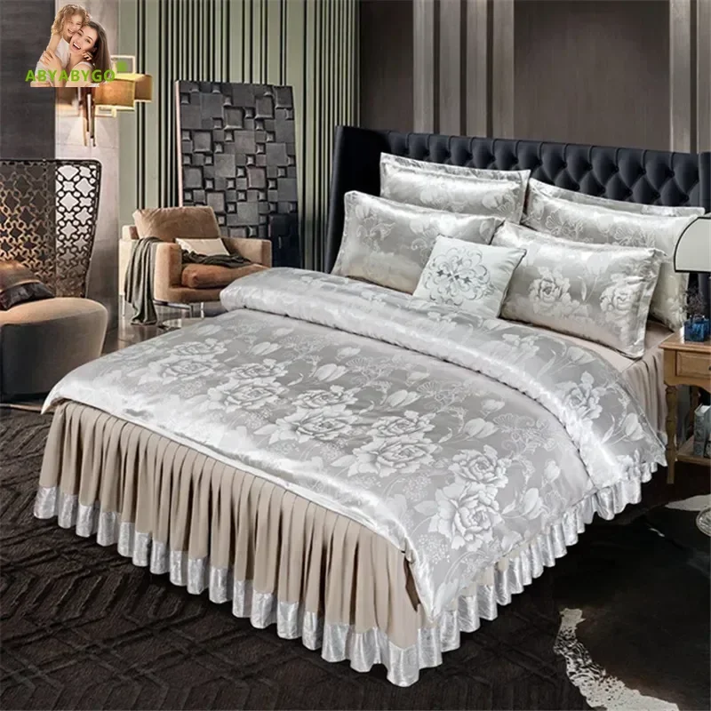 Nordic Luxury Bedding Sets Satin Jacquard Duvet Cover Set Bed Sheets and Pillowcases Queen King Size Bed Linen Set 220×240