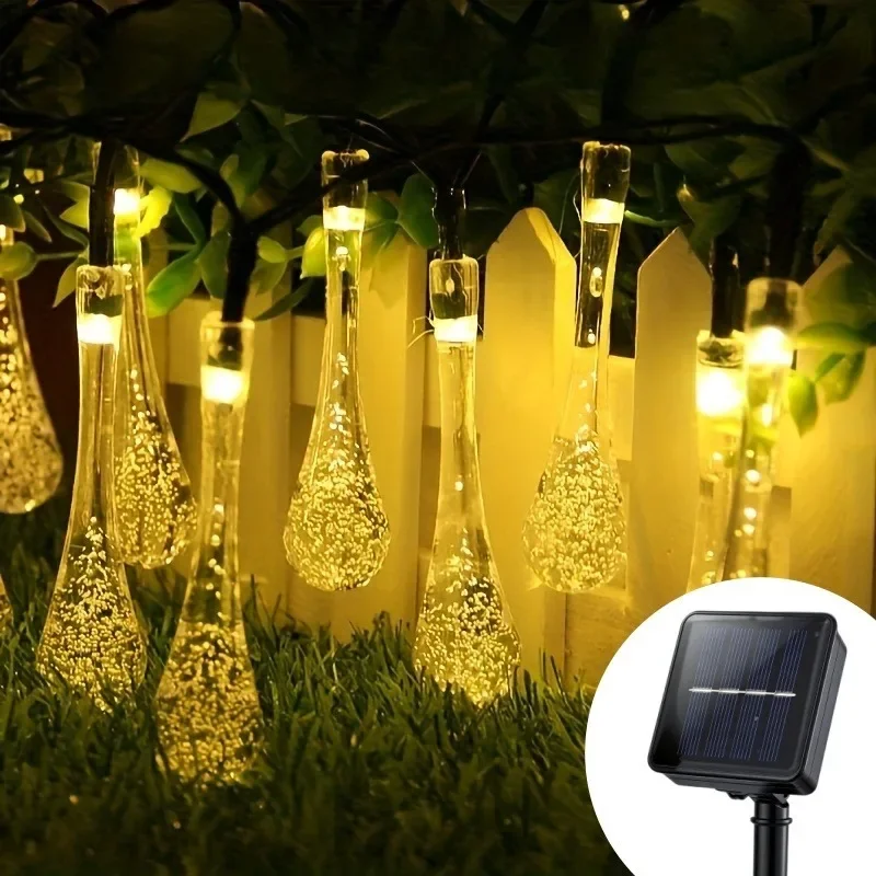 Solar Water Droplets Lights Garlands String Lights Solar Outdoor Waterproof Lawn Pathway Christmas Decoration New Year Lamp