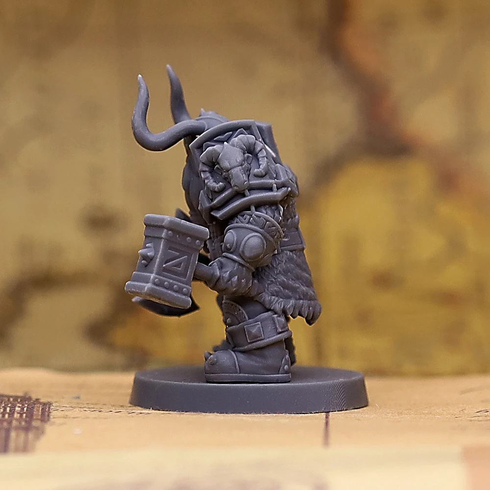 Dwarf Warrior with Axe and Hammer Unpainted Resin Miniature Tabletop RPG Wargaming Board Game Figurine
