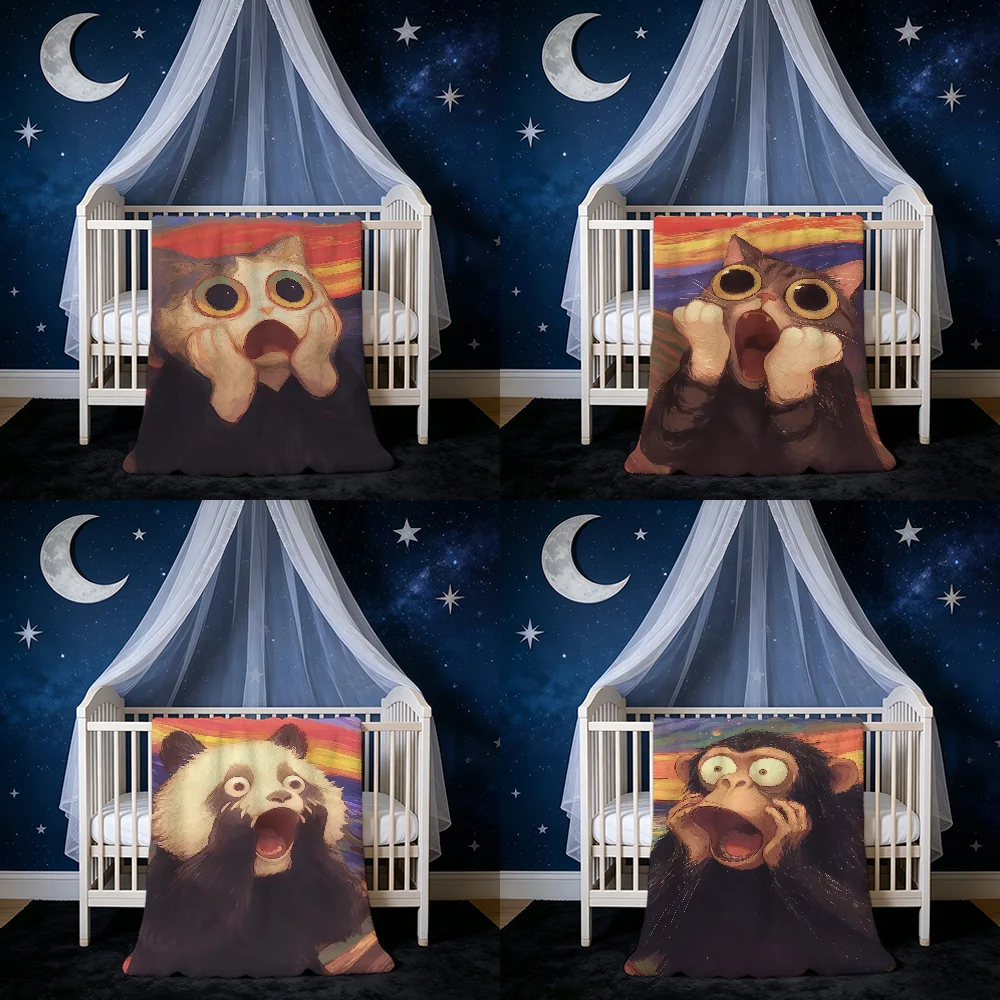 Animal Screaming Oil Painting Art Blanket Blanket for Home Bedroom Bed Sofa Picnic Travel Office Cover Blanket Kids